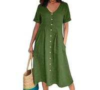 FUPODD Blusenkleid V Ausschnitt Tshirt Midikleid Damen Locker Tunika Sommerkleid Damen Schick Casual Kleider Damen Elegant Sommerkleider Damen Leicht Und Luftig Schöne Strandkleid Damen mit Taschen