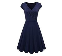 FUPODD Cocktailkleid Damen Elegant Rockabilly Kleider Sommer Abendkleid Für Hochzeit Ballkleid Knielang Wickelkleid V Ausschnitt Kleid Festliche Partykleid Frauen Sommerkleid Einfarbig Faltenkleid