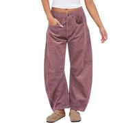FUPODD Cordhose Damen Weites Bein Casual Locker Hose Frauen Lange Gerades Bein Hosen Gerippt Einfarbig Breitcord Freizeithosen Mit Taschen Und Knöpfen Elastische Taille Kordhose Elegant Bequeme