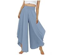 FUPODD Culottes Hosen Damen Leichte Sommerhose, Damen Wickelhose mit Schlitz Weites Bein Rüschen Hose Damen Sommer Yogahose Leicht Luftige Sommerhosen Plissee Bequeme Sporthose für Frauen Schlaghose