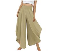FUPODD Culottes Hosen Damen Leichte Sommerhose, Damen Wickelhose mit Schlitz Weites Bein Rüschen Hose Damen Sommer Yogahose Leicht Luftige Sommerhosen Plissee Bequeme Sporthose für Frauen Schlaghose