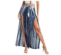 FUPODD Culottes Hosen Damen Ouvert Leichte Sommerhose, Damen Palazzo Hose Mit Schlitz Damen Sommerhosen Leicht Und Luftig Freizeithose Offener Wickelhose Mit Kordelzug Marlenehose Elegant Hohe Taille