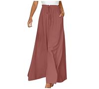 FUPODD Culottes Hosen Damen Stoffhose Damen Sommer Leicht Hose Weites Bein Marlenehose Hohe Taille Palazzo Hose Extra Lang Sommerhosen Damen Leicht Und Luftig Elegant Freizeithosen Mit Gummizug