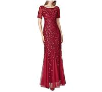 FUPODD Damen Abendkleid Elegant Maxikleid 1920er-Jahre Kleid Mit Pailletten Damenkleid Tüll Partykleid Frauen Kurze Ärmel Kleider Lang Cocktail-Meerjungfrau-Kleid Ballkleid Für Hochzeit Abendkleider