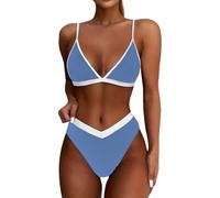 FUPODD Damen Bikini Set Bauch Weg Badeanzug Damen Bauchweg Push Up Badeanzüge Zweiteilig V Ausschnitt Bademode Curvy Triangel Bikinis Frauen Hoher Beinausschnitt Zweifarbig Swimsuits High Waist