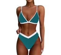 FUPODD Damen Bikini Set Bauch Weg Badeanzug Damen Bauchweg Push Up Badeanzüge Zweiteilig V Ausschnitt Bademode Curvy Triangel Bikinis Frauen Hoher Beinausschnitt Zweifarbig Swimsuits High Waist