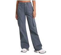 FUPODD Damen Cargohose Baggy Oversize Vintage Hose mit Weitem Bein Leichte Sommer-Cargo Hose Damen Freizeithose Damen Lang Sommer Cargohose Low Waist Cargo Cargo Hosen Mit Seitentaschen Damen