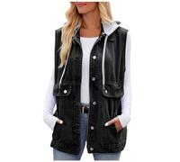 FUPODD Damen Jeansweste Vintage Jeansjacke Damen Ärmellos Weste Damen Mit Kapuze Jeansweste Distressed Gewaschene Oversized Boyfriend Denim Jeans Weste Locker Hoodie Jacke Mantel Übergangsjacke
