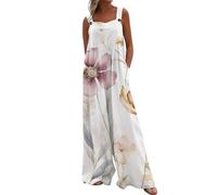 FUPODD Damen Jumpsuit Sommer Ohne Ärmel Dünn Jumpsuits Für Damen Leicht Overall Luftig Batik Blickdicht Bohemian Latzhose Plus Size Blumen Playsuit Outdoor Übergröße Onesie Stoff One Piece Freizeit