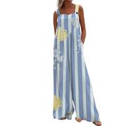 FUPODD Damen Jumpsuit Sommer Ohne Ärmel Dünn Jumpsuits Für Damen Leicht Overall Luftig Batik Blickdicht Bohemian Latzhose Plus Size Blumen Playsuit Outdoor Übergröße Onesie Stoff One Piece Freizeit
