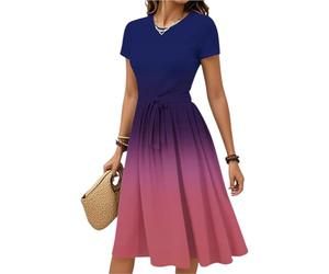 FUPODD Damen Kleider Elegant Kleidung Knielang Vintage Strandkleid Damen Luftig Umstandskleid Lange Abendkleider Etuikleid Festliches Lässig Tshirt Kleid Schwarzes Shirtkleid Festliche Farbverlauf