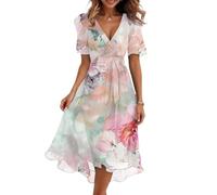 FUPODD Damen Kleider Elegant Lange Strandkleid Damen Luftig Wickel Abschlusskleider Lang Abiballkleider Kleidung Abendkleider Plissee Etuikleid Festliches Boho Kleid Rüschen Festliche Umstandskleid