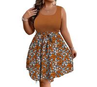 FUPODD Damen Kleider Sommer Grosse Grössen Kleid Plus Size Sommerkleid Damen Knielang Curvy Freizeitkleider Binden Schöne Partykleid Hohe Taille Sommerkleider Leicht Und Luftig Strandkleid Schwingen
