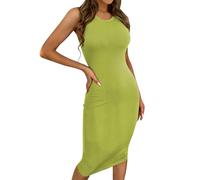 FUPODD Damen Kleider Sommer Lang Elegant Tank Kleid Eng Sommerkleid Midi Leicht Strandkleid Luftig Ärmellos Kleid Gerade Geschnitten Gestricktes Midikleid Curvy Bleistiftkleid Sexy Frauen Rundhals
