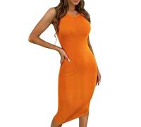 FUPODD Damen Kleider Sommer Lang Elegant Tank Kleid Eng Sommerkleid Midi Leicht Strandkleid Luftig Ärmellos Kleid Gerade Geschnitten Gestricktes Midikleid Curvy Bleistiftkleid Sexy Frauen Rundhals