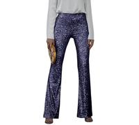 FUPODD Damen Paillettenhosen Glänzende Schlaghosen Hohe Taille Schlank Weites Bein Glockenboden Hosen Frauen Glitzer Hose Vintage 80s Party Freizeithose Festival Glitzerhosen Clubwear