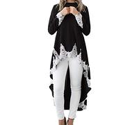 FUPODD Damen Tunika Kleid Langarm Elegant Blusenkleid Vorne Kurz Hinten Lang Casual Kleider Frauen Spitze Asymmetrisch Shirtkleid Große Größe Locker Frühlingskleid Winter Freizeitkleider Mode Dress