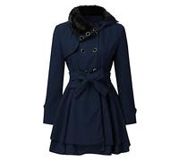 FUPODD Damen Wintermantel Lang Warm Gefüttert Mantel Dicke Winterjacke Business Wollmantel Vintage Womens Jacket Mit Knopfleiste Trenchcoat Elegant Outdoorjacke Echtfellkragen Winterparka Outwear