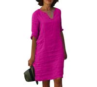 FUPODD Damenkleider Knielanges Hemdkleid Midikleid Hawaii Midikleider Zum Knie Hippie Ibiza-Kleid Spitzenkleid Knielangen Schlauchkleid Blumenkleid Knie Lange Halblang Halblanges Midilänge