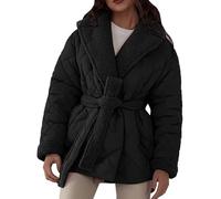 FUPODD Daunenjacke Damen Winter Winterjacke Warm Gefüttert Teddyfell Puffer Jacke Steppjacke Frauen Mit Gürtel Daunenparka Dicke Wintermantel Elegant Outdoorjacke Winddichte Übergangsjacke Revers