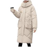 FUPODD Daunenmantel Damen Lang Steppmantel Damen Mit Kapuze Wintermantel Gesteppte Zipper Daunenjacke Parka Dicke Winterjacke Frauen Warm Puffermantel Winddichte Winter Mantel Puffer Jacke Coat