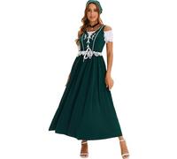 FUPODD Dirndl Rot Damen Lang Oktoberfest Damen Outfit Dirndl-Komplettsets Mit Bluse Trachtenkleid Elegant Ohne Schürze Dirndlkleid Mit Spitze Oktoberfest-Kleidung Inkl. Kopftuch Dirndlkleider Maxi