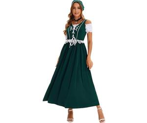 FUPODD Dirndl Rot Damen Lang Oktoberfest Damen Outfit Dirndl-Komplettsets Mit Bluse Trachtenkleid Elegant Ohne Schürze Dirndlkleid Mit Spitze Oktoberfest-Kleidung Inkl. Kopftuch Dirndlkleider Maxi