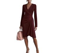 FUPODD Etuikleid Damen Elegant Festlich Kleider Damen Winter Langarm Curvy Cocktailkleid Hochzeitsgast Herbstkleid V Ausschnitt Winterkleid Schickes Damenkleider Business Kleid Frauen Abendkleid