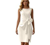 FUPODD Etuikleid Damen Elegant Knielang Festlich Cocktailkleid Ärmellos Business Abendkleid Hochzeit Hochzeitsgast Kleid Plissee Kleider Mit Schleife Büro Etuikleider Festliche Partykleid Ballkleid