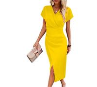 FUPODD Etuikleid Damen Elegant Midi Wickelkleid V Ausschnitt Festliche Kleider Abendkleider Elegant Für Hochzeit Business Kleid Hochzeitsgast Party Midikleid Festlich Curvy Sommerkleid Frauen Leicht