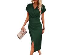 FUPODD Etuikleid Damen Elegant Midi Wickelkleid V Ausschnitt Festliche Kleider Abendkleider Elegant Für Hochzeit Business Kleid Hochzeitsgast Party Midikleid Festlich Curvy Sommerkleid Frauen Leicht