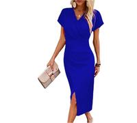 FUPODD Etuikleid Damen Elegant Midi Wickelkleid V Ausschnitt Festliche Kleider Abendkleider Elegant Für Hochzeit Business Kleid Hochzeitsgast Party Midikleid Festlich Curvy Sommerkleid Frauen Leicht