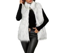 FUPODD Fellweste Damen Kunstfell Weste Elegant Kunstpelz Westen Lang Flauschig Ärmellose Mantel Kuschelig Pelz Fleeceweste Leicht Pelzweste Revers Fell Plüschweste Fleece Pelzjacke Frauen Übergang