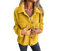 FUPODD Fleecejacke Damen Dicke Teddyjacke Revers Winterjacke Damen Warm Jacke Damen Winter Plüschjacke Frauen Mit Knöpfen Teddy Mantel Elegant Kuscheljacke Mit Taschen Flauschig Damenmantel Freizeit