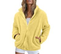 FUPODD Fleecejacke Damen Stehkragen Teddyjacke Reißverschluss Plüschjacke Frauen Freizeit Kuscheljacke Flauschig Jacke Winter Einfarbig Winterjacke Damen Warm Dicke Elegant Mantel Weich Bequem