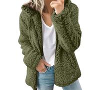 FUPODD Fleecejacke Hoodie Damen Kapuzenpullover Teddy-Fleece Warm Wintermantel Stilvoller Reißverschluss Fellmantel Plüschjacke Mit Taschen Teddy Mantel Damen Oversize Herbstjacke Strickjacke