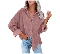 FUPODD Hemdjacke Damen Oversize Jacke Damen Winter Button Down Damen-Jacken Corduroy Dünne Cordjacke Damen Cord Hemd V-Ausschnitt Langarm Bluse Mit Tasche Casual Jacke Musselin übergangsjacke Frauen