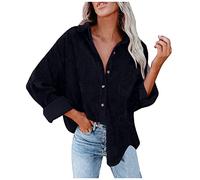 FUPODD Hemdjacke Damen Oversize Jacke Damen Winter Button Down Damen-Jacken Corduroy Dünne Cordjacke Damen Cord Hemd V-Ausschnitt Langarm Bluse Mit Tasche Casual Jacke Musselin übergangsjacke Frauen