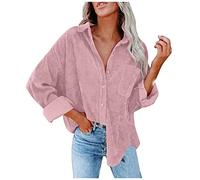 FUPODD Hemdjacke Damen Oversize Jacke Damen Winter Button Down Damen-Jacken Corduroy Dünne Cordjacke Damen Cord Hemd V-Ausschnitt Langarm Bluse Mit Tasche Casual Jacke Musselin übergangsjacke Frauen