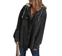 FUPODD Hemdjacke Damen Oversized Cordjacke Damen Winter Herbstjacke Button Down Corduroy Leichte Jacket Cord Hemd Mit Kapuze Langarm Bluse Mit Tasche Casual Jacke Musselin Bluse Frauen Elegant