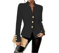 FUPODD Jacke Damen Übergangsjacke Elegant Blazer Damen Kurz Business Mantel Mit Knöpfen Herbstjacke Übergang Kurzblazer Slim Damenblazer Stehkragen Blazermantel Tailliert Leicht Damenjacken Langarm