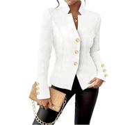 FUPODD Jacke Damen Übergangsjacke Elegant Blazer Damen Kurz Business Mantel Mit Knöpfen Herbstjacke Übergang Kurzblazer Slim Damenblazer Stehkragen Blazermantel Tailliert Leicht Damenjacken Langarm