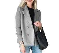 FUPODD Jacke Damen Winter Kurz Elegant Blazer Tweed Übergangsjacke Business Herbstjacke Patchwork Strickjacke Zweireihig Mantel Sakko Wollmantel Frauen Anzug Damenjacke Trenchcoat Revers Damenmantel