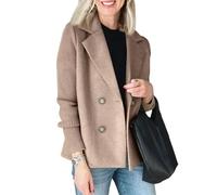 FUPODD Jacke Damen Winter Kurz Elegant Blazer Tweed Übergangsjacke Business Herbstjacke Patchwork Strickjacke Zweireihig Mantel Sakko Wollmantel Frauen Anzug Damenjacke Trenchcoat Revers Damenmantel