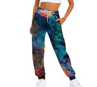 FUPODD Jogginghose Damen Baggy Luftige Bunte Sporthose Damen Lang mit Kordelzug Outdoorhose Stretch Streetwear Weite Trainingshose Schwarze Wanderhose Herbst