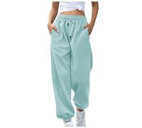 FUPODD Jogginghose Damen Einfarbig mit Bündchen Warm High Waist Hose Damen mit Kordelzug Stretch Schnittmuster Pumphose Sporthose Freizeithose mit Taschen Trainingshose Winter Elastischer Bund