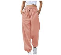 FUPODD Jogginghose Damen Einfarbig mit Bündchen Warm High Waist Hose Damen mit Kordelzug Stretch Schnittmuster Pumphose Sporthose Freizeithose mit Taschen Trainingshose Winter Elastischer Bund