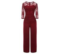 FUPODD Jumpsuit Damen Elegant Festlich Mit Spitze Hosenanzug Lang Für Hochzeit Jumpsuits Weites Bein Overall Damen Sommer Romper 3/4 Arm Spitze Patchwork Playsuit Eleganter Einteiler Frauen Onesie