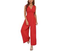 FUPODD Jumpsuit Damen Elegant Festlich Overall Sommer Ärmellos Buisness Hosenanzug Hochzeit V Ausschnitt Einteiler Hohe Taille Tailliert Jumpsuits Frauen Lang Wide Leg Romper Mit Taschen Playsuit