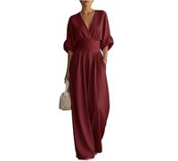 FUPODD Jumpsuit Damen Elegant Für Hochzeit Gast Hosenanzug Festlich Jumpsuits Sommer Lang Hochzeitsgäste Overall V Ausschnitt Wickel Playsuit Schick Tailliert Romper Frauen Leicht Einteiler Party